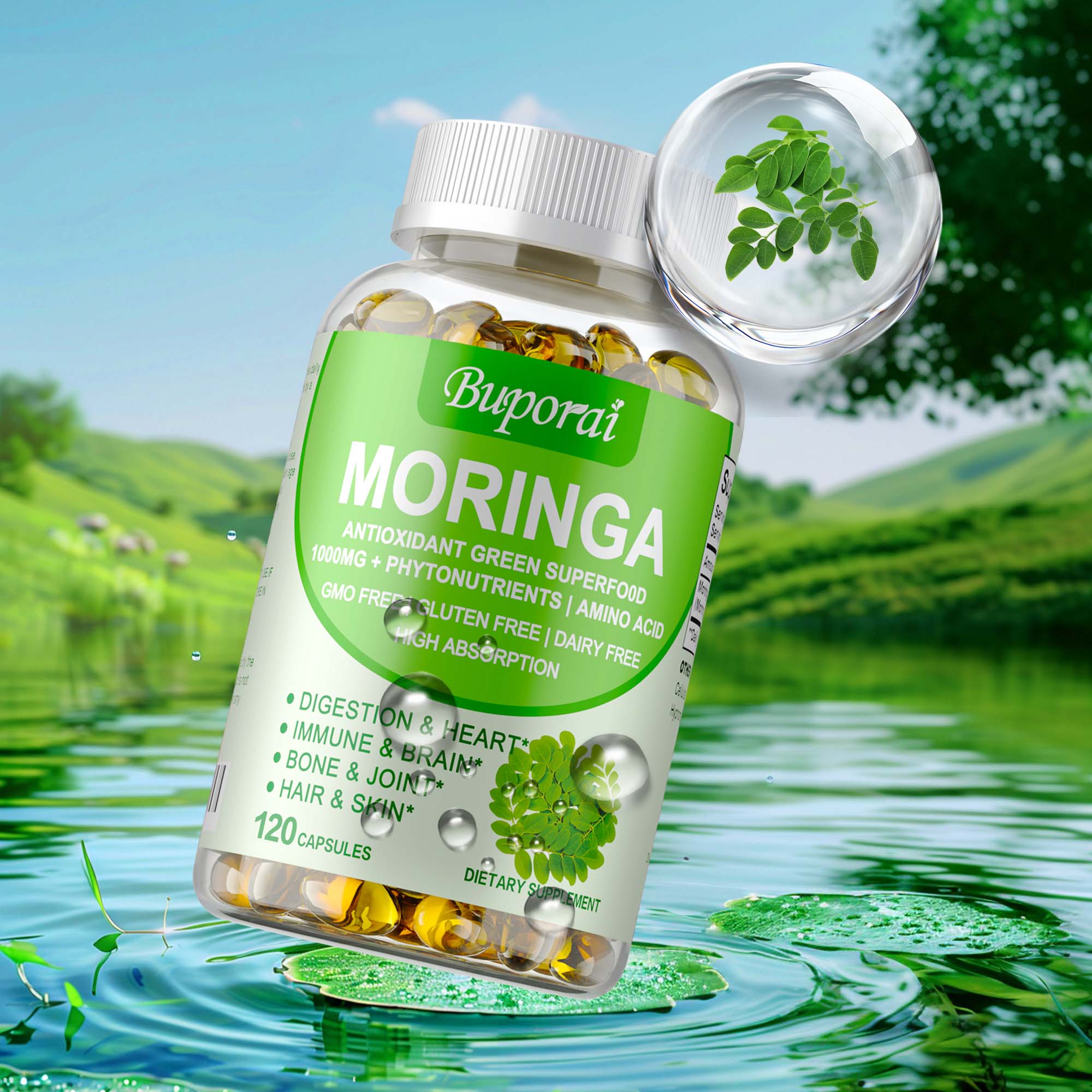 Moringa Leaf Powder - Moringa Capsules 1000mg - Supports Bone,